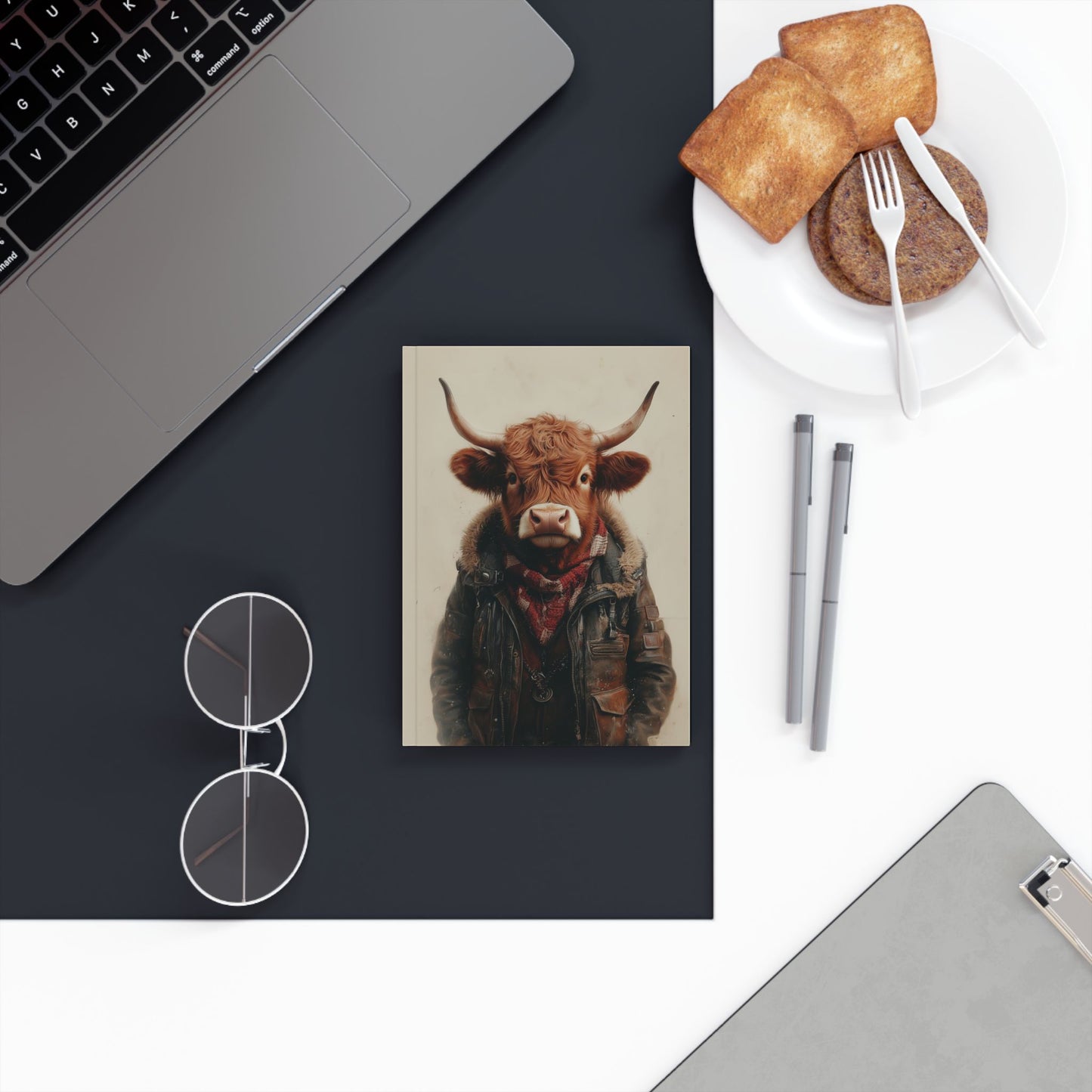 Hard Backed Journal - Highland Cow in Leather Jacket