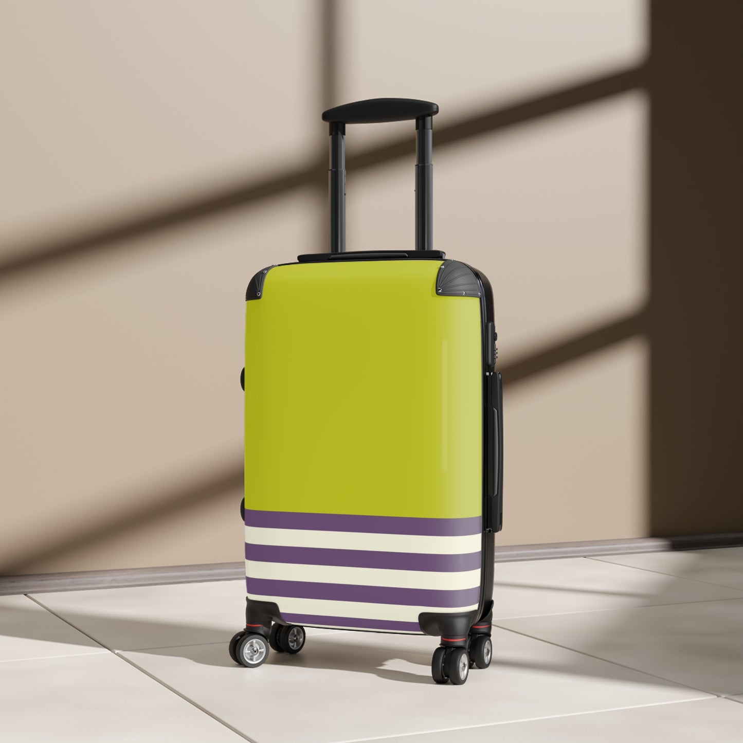Suitcase in 3 Sizes - Green with Cream and Purple Stripes