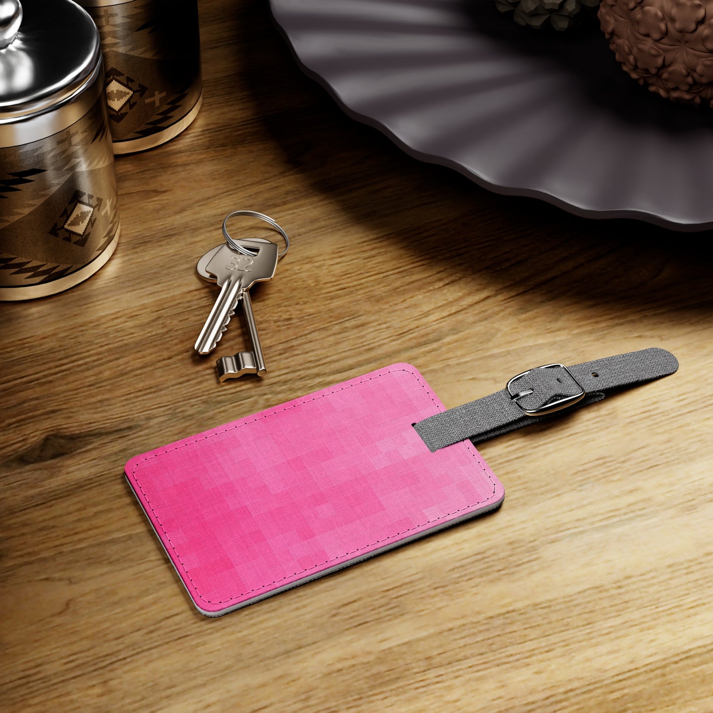 Canvas Backed Luggage Tag - Pink Matrix