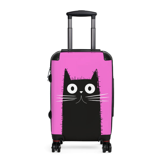 Suitcase 3 Sizes - Pink Case Black Cat