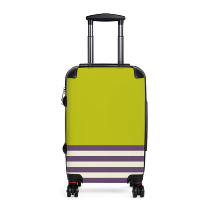 Suitcase in 3 Sizes - Green with Cream and Purple Stripes