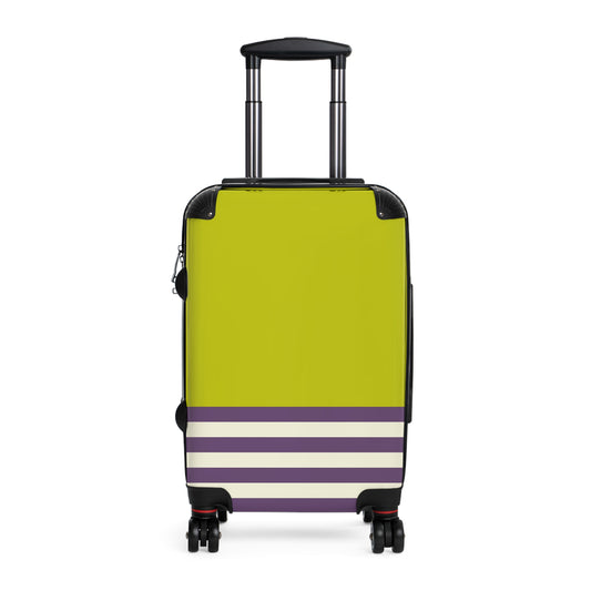 Suitcase in 3 Sizes - Green with Cream and Purple Stripes