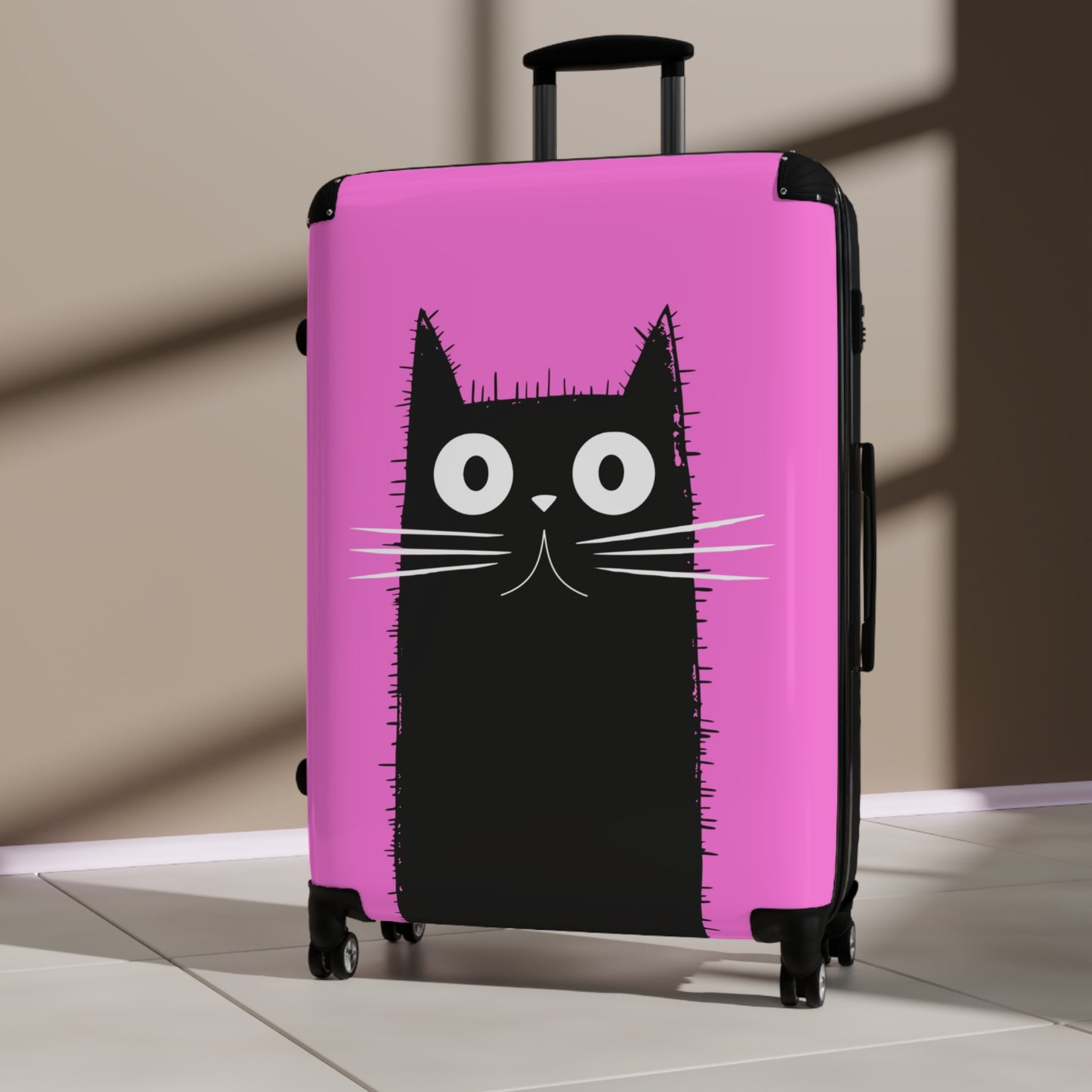 Suitcase 3 Sizes - Pink Case Black Cat