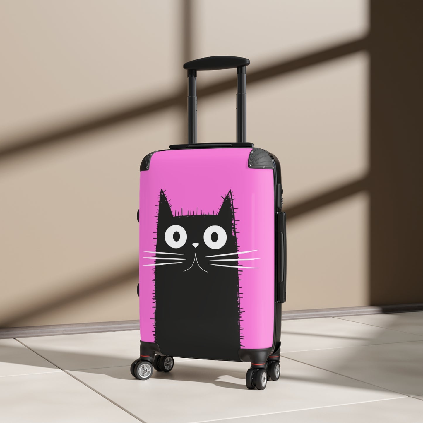 Suitcase 3 Sizes - Pink Case Black Cat
