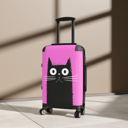 Suitcase 3 Sizes - Pink Case Black Cat
