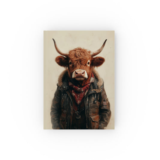 Hard Backed Journal - Highland Cow in Leather Jacket