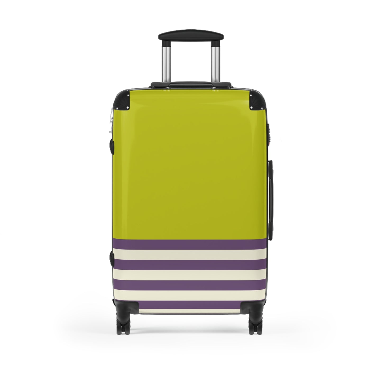 Suitcase in 3 Sizes - Green with Cream and Purple Stripes
