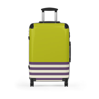 Suitcase in 3 Sizes - Green with Cream and Purple Stripes