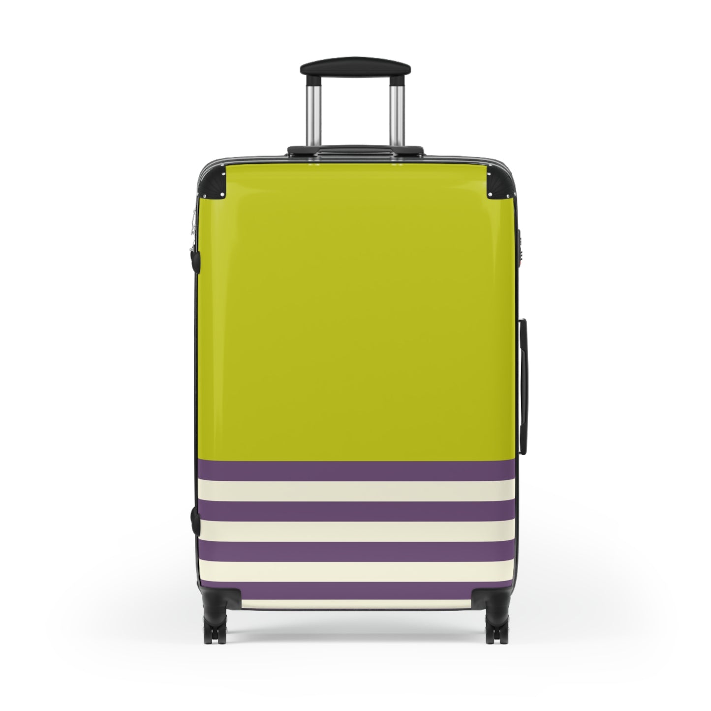 Suitcase in 3 Sizes - Green with Cream and Purple Stripes