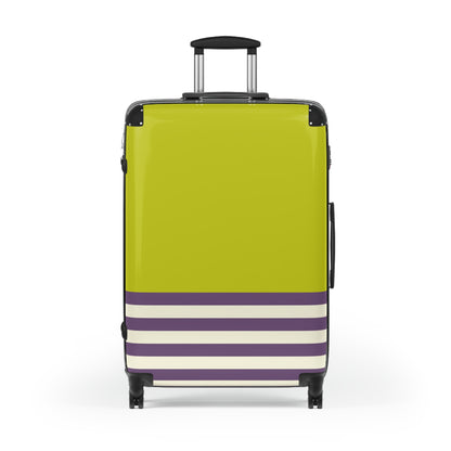 Suitcase in 3 Sizes - Green with Cream and Purple Stripes