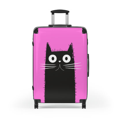 Suitcase 3 Sizes - Pink Case Black Cat