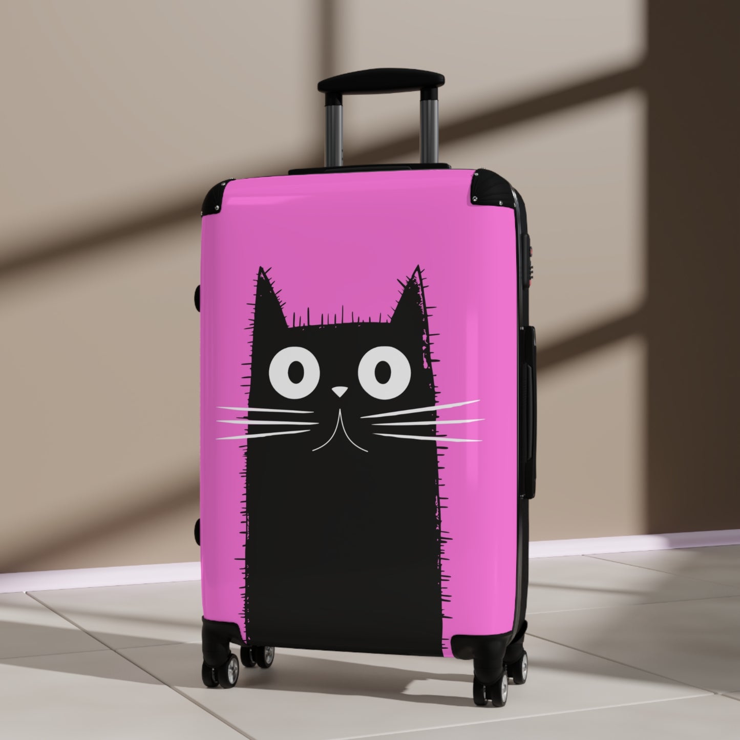 Suitcase 3 Sizes - Pink Case Black Cat