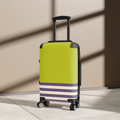 Suitcase in 3 Sizes - Green with Cream and Purple Stripes
